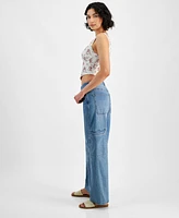 Macy's And Now This Women's Twisted-Seam Cargo Wide-Leg Jeans, Created for Macy's