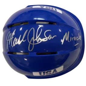 Mark Johnson Autographed Royal Blue Mini Helmet Miracle (Standard Number)