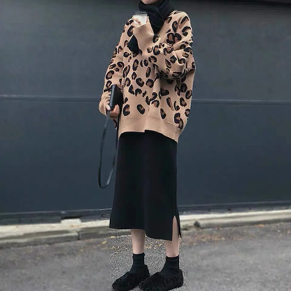 Maternity Autumn Suit Fashionable Outing Leopard Print Sweater Small and Temperamental Maternity Skirt Two-piece Set