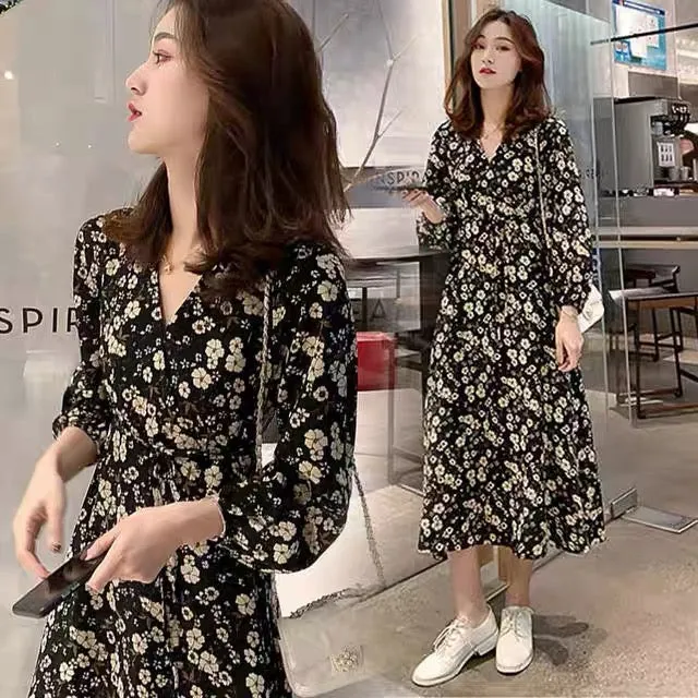 Maternity fashion suit, fashionable sweater jacket, winter outer wear, floral dress, long skirt, spring and autumn two-piece set