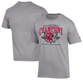 Men's Champion Gray Georgia Bulldogs College Football Playoff 2021 National Champions Helmet Wreath T-Shirt