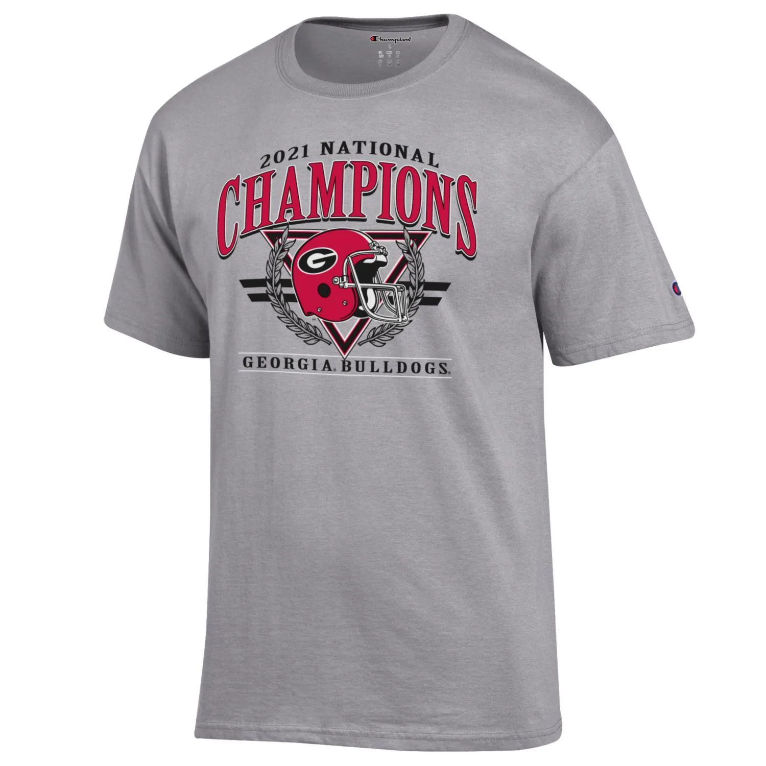 Men's Champion Gray Georgia Bulldogs College Football Playoff 2021 National Champions Helmet Wreath T-Shirt