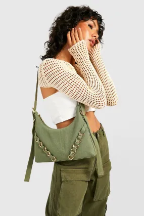 Metal Trim Large Shoulder Bag