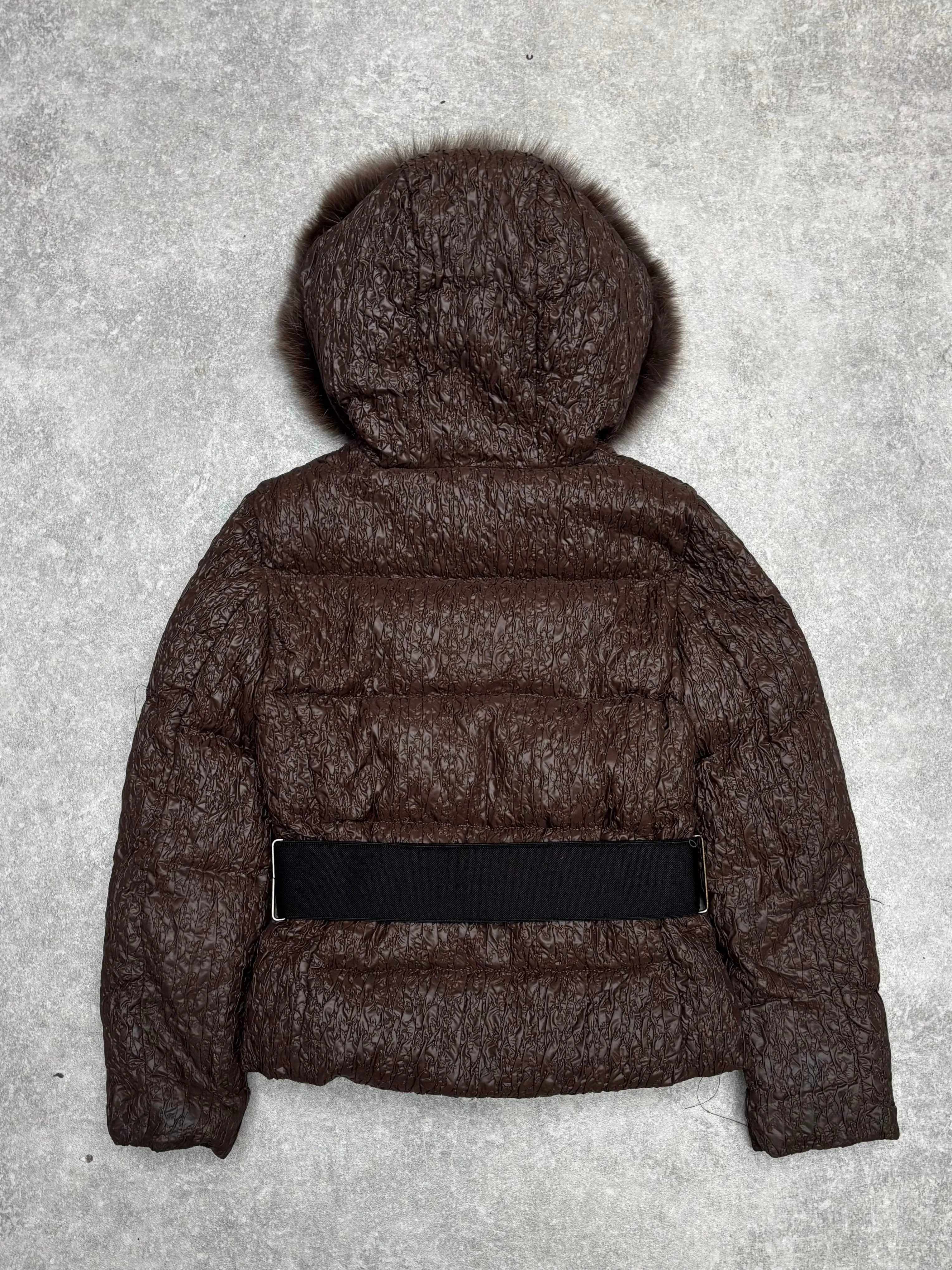 Moncler Fox Fur Trimmed Ruched Feather Down Jacket