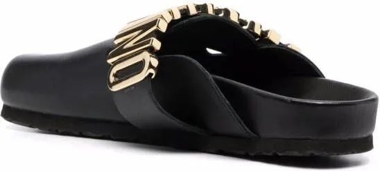 Moschino logo-plaque ridged mules Black