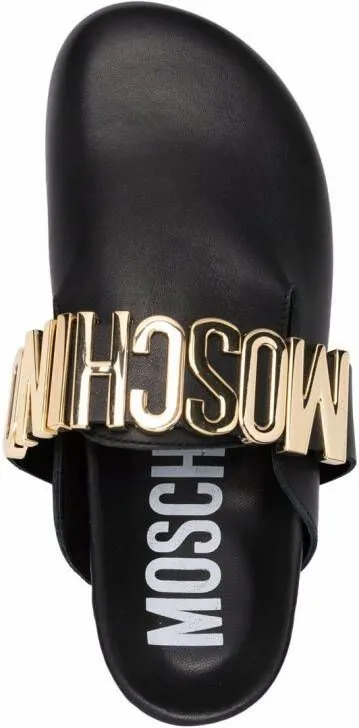 Moschino logo-plaque ridged mules Black