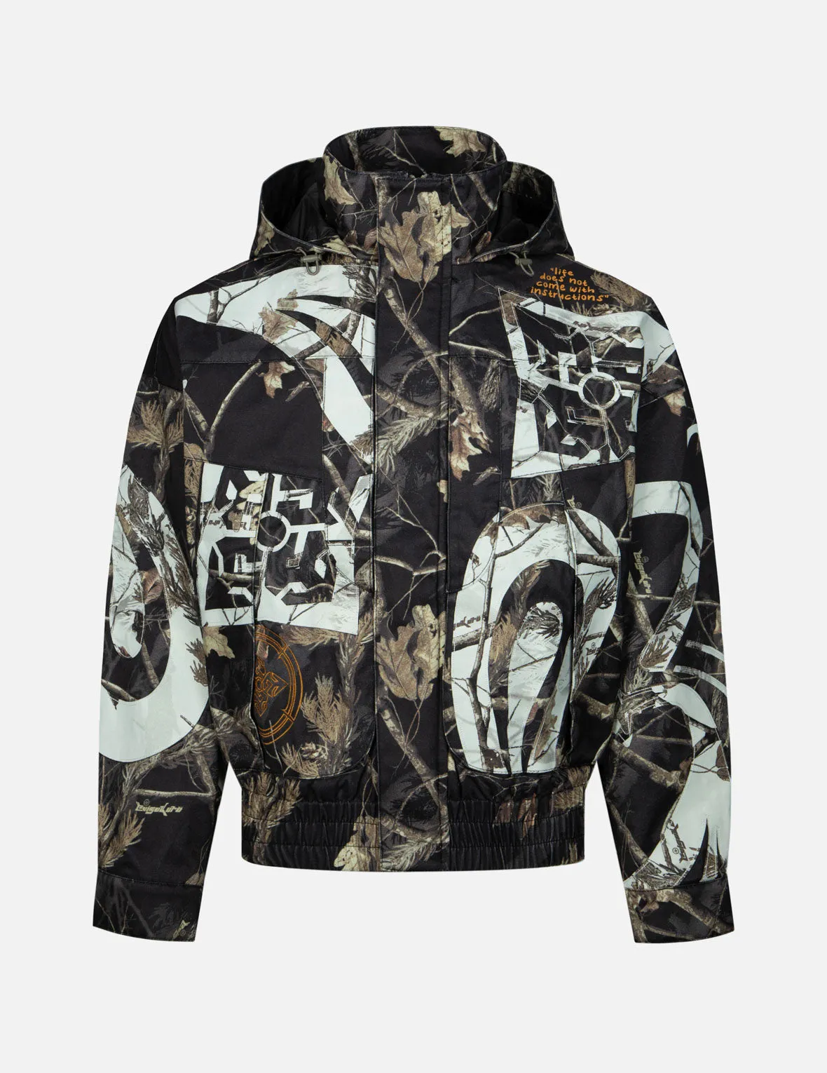 Multi Logos and Tree Camouflage Allover Print Oversized Padded Jacket