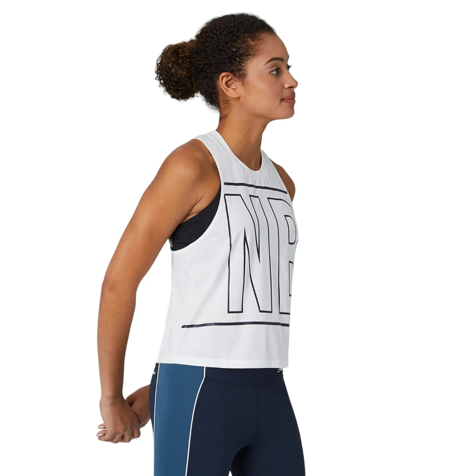 New Balance Womens Printed Velocity Crop Tank Top - White