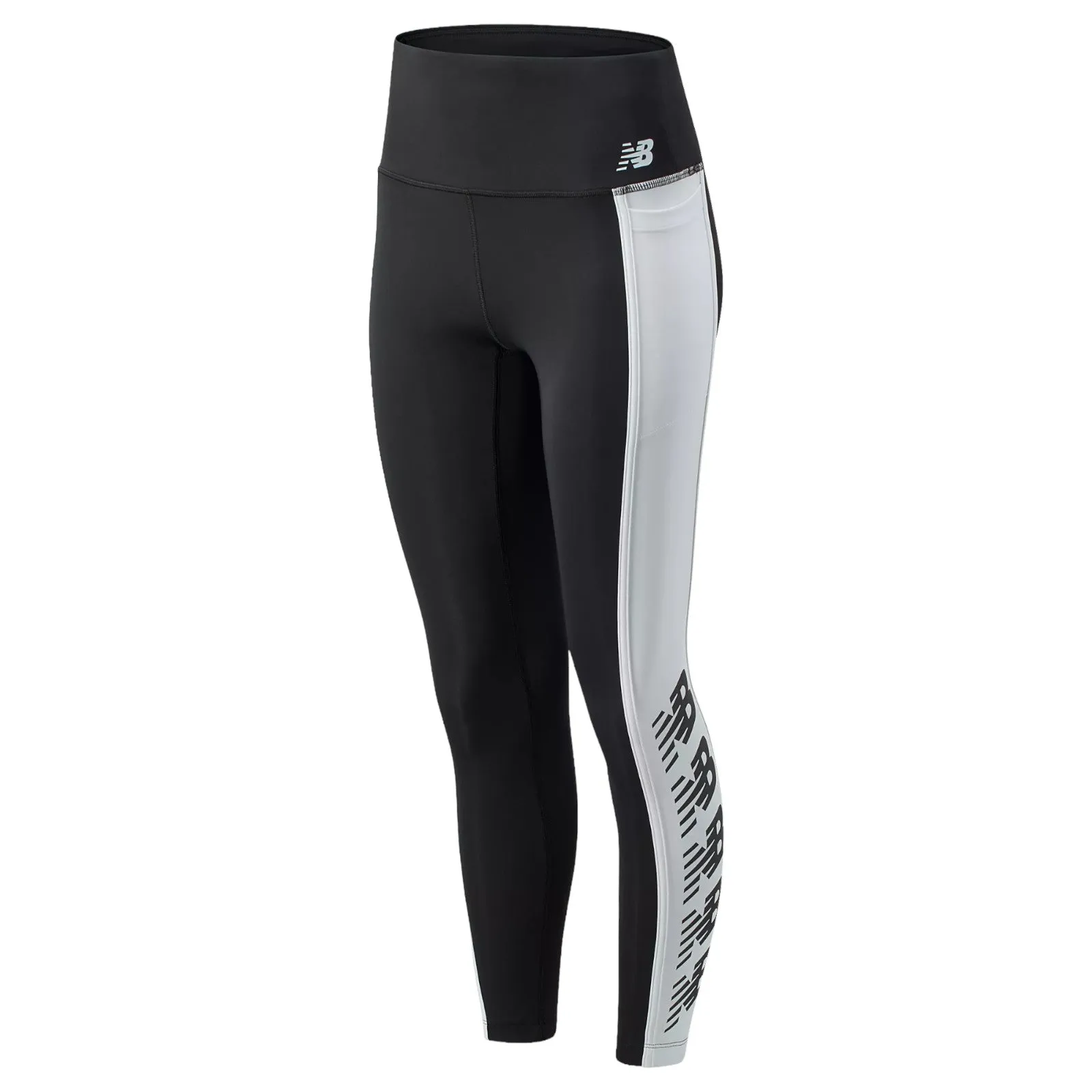 New Balance Womens Repeat Logo Running Tights - Black White