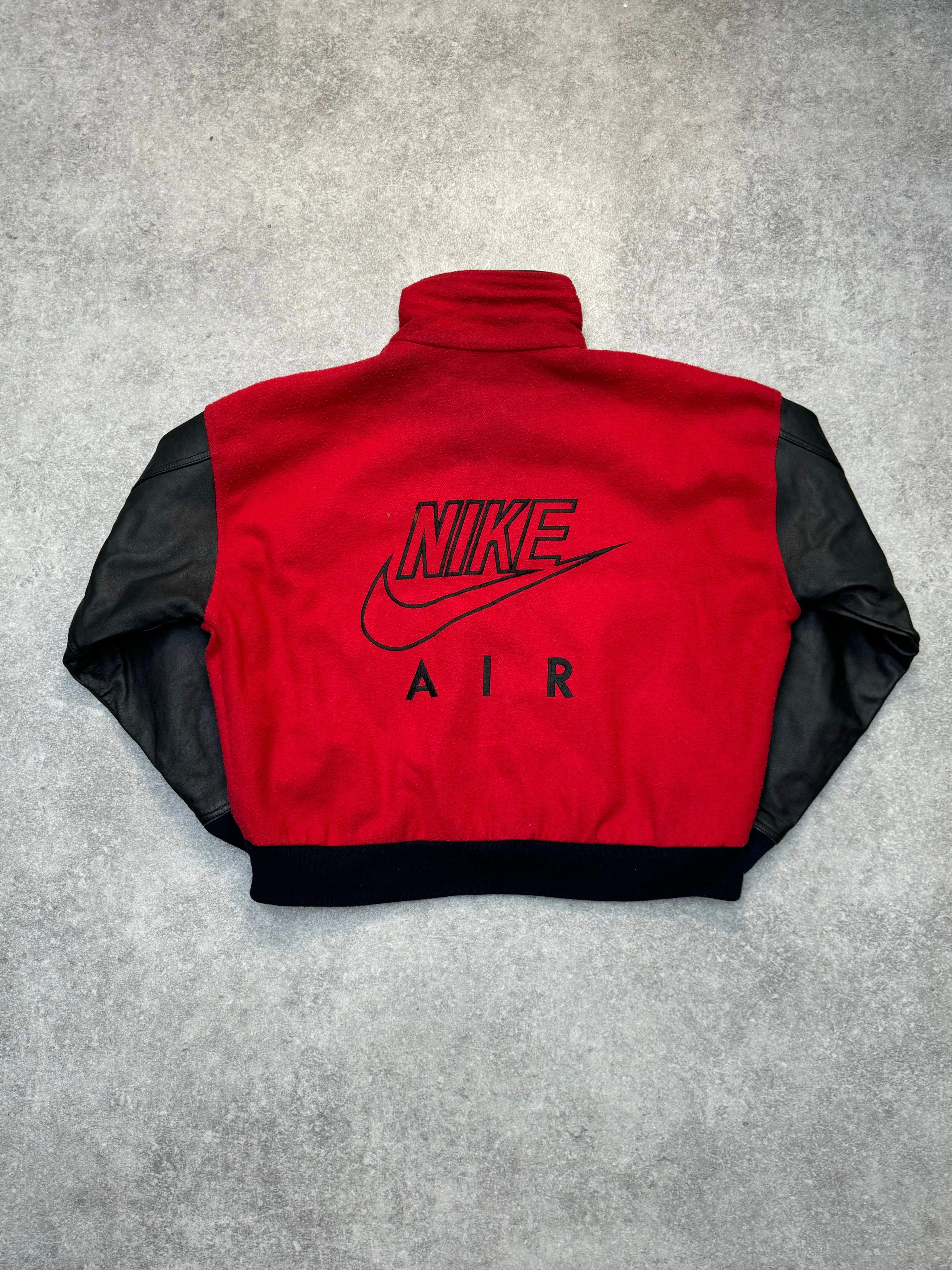 Nike Air Red Black Leather Sleeve Varsity Jacket