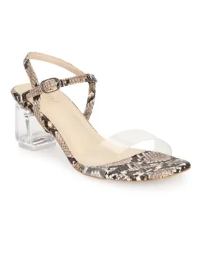 Nude PU Snake Pattern Sandals