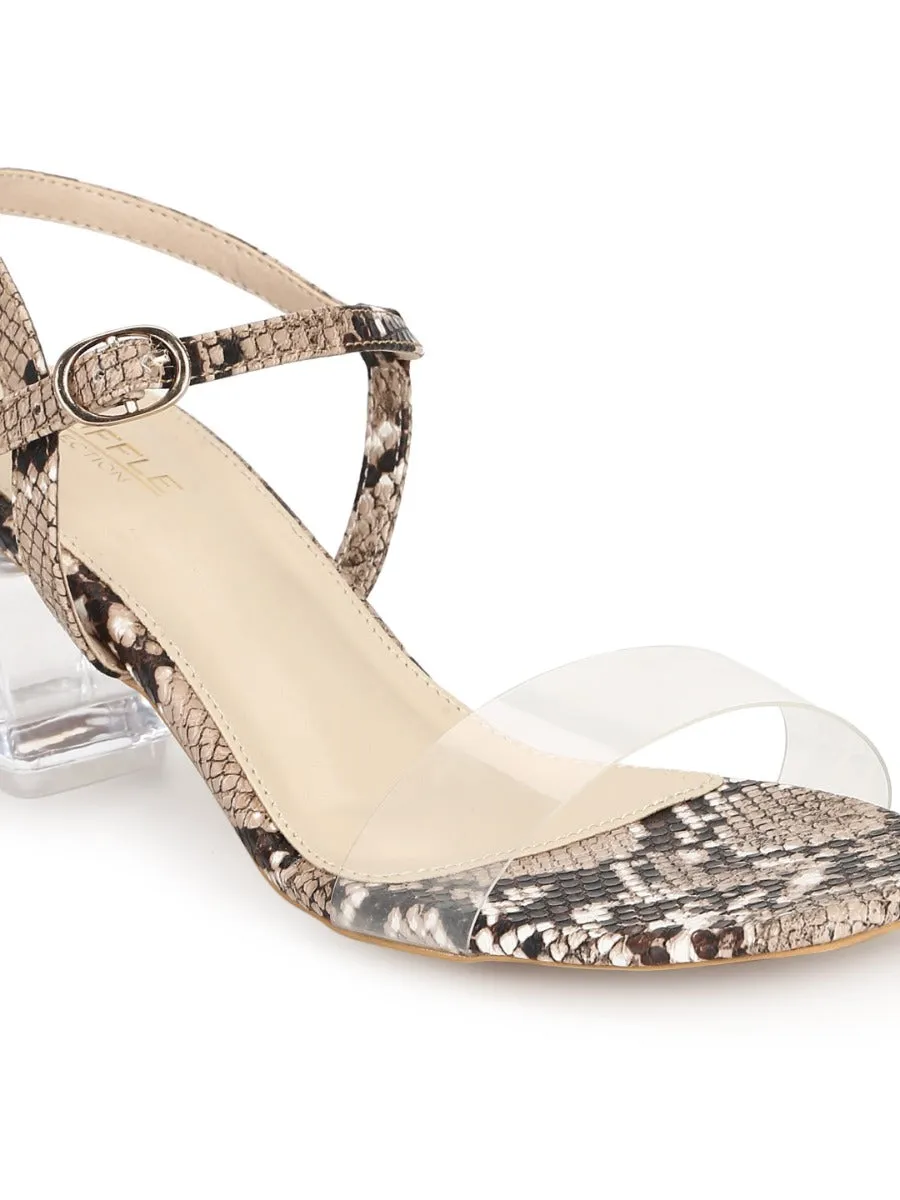 Nude PU Snake Pattern Sandals