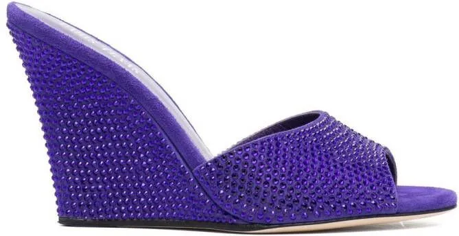 Paris Texas crystal-embellished 95mm wedge mules Purple