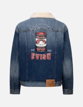 Peeping Godhead and Oil Drum Print Loose Fit Sherpa Denim Jacket