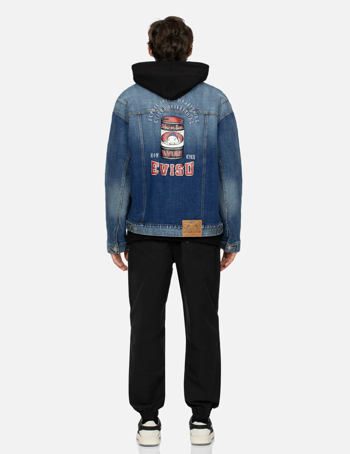 Peeping Godhead and Oil Drum Print Loose Fit Sherpa Denim Jacket