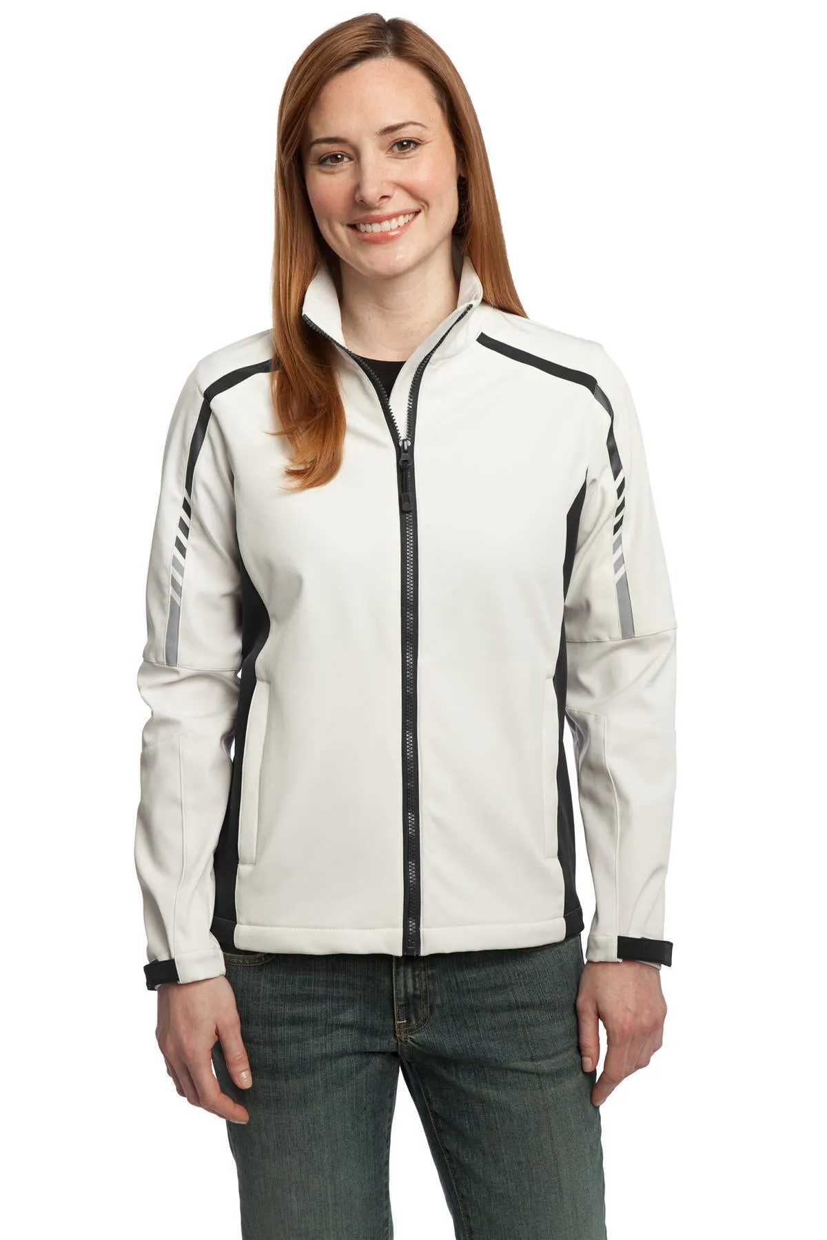 Port Authority Ladies Embark Soft Shell Jacket L307 Sea Salt White/Deep Grey