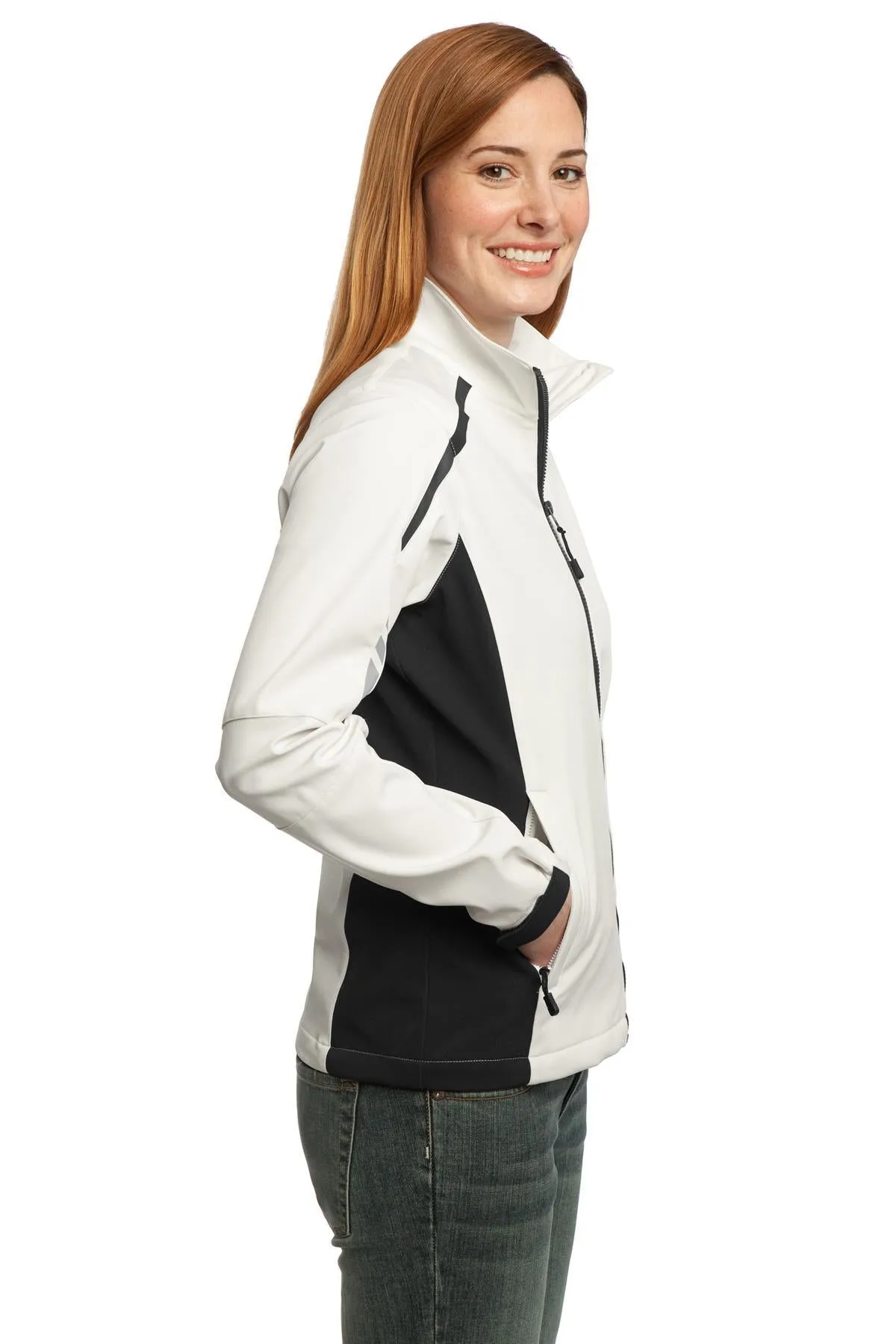 Port Authority Ladies Embark Soft Shell Jacket L307 Sea Salt White/Deep Grey