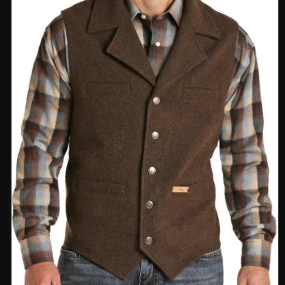 Powder River Men's Brown Wool Snap Vest 98-1176 98X1176