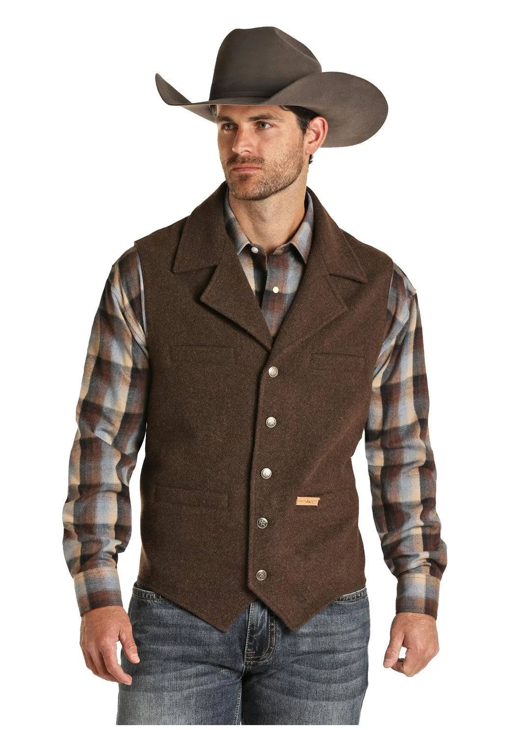 Powder River Men's Brown Wool Snap Vest 98-1176 98X1176