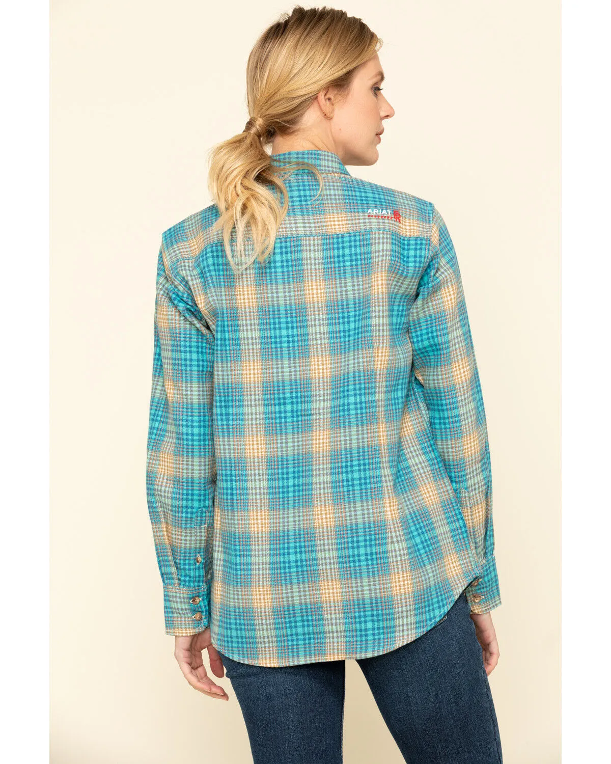 Product Name:  Ariat Women's Boot Barn Exclusive FR Savana Plaid Print Long Sleeve Work Shirt