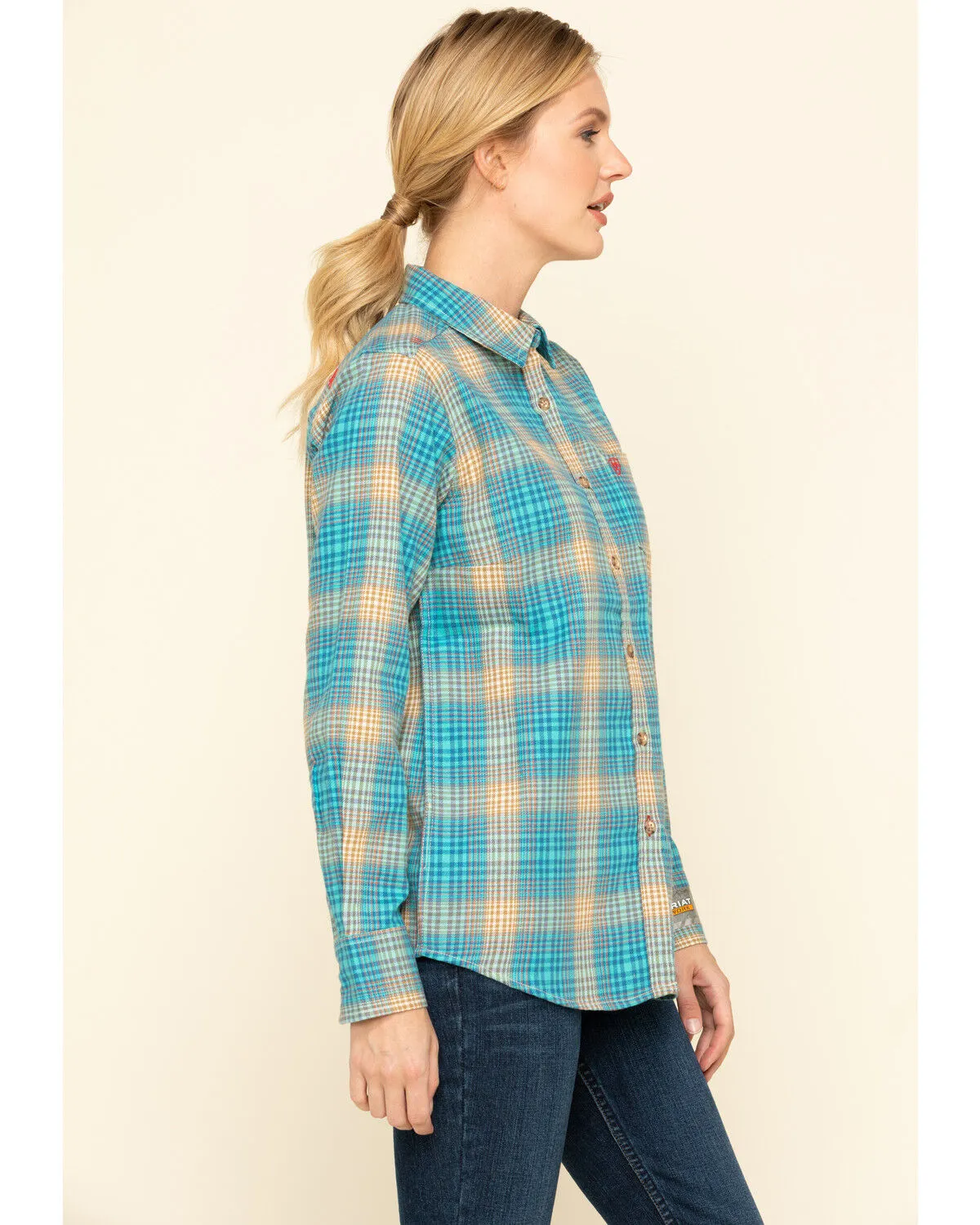 Product Name:  Ariat Women's Boot Barn Exclusive FR Savana Plaid Print Long Sleeve Work Shirt