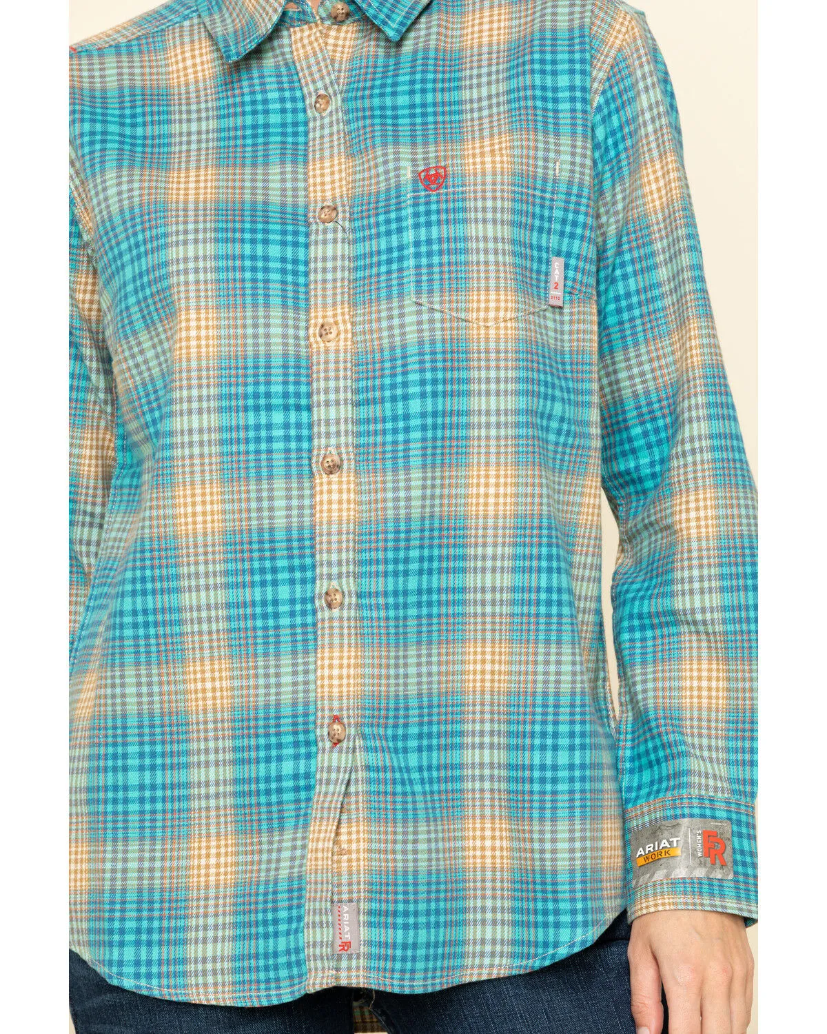 Product Name:  Ariat Women's Boot Barn Exclusive FR Savana Plaid Print Long Sleeve Work Shirt