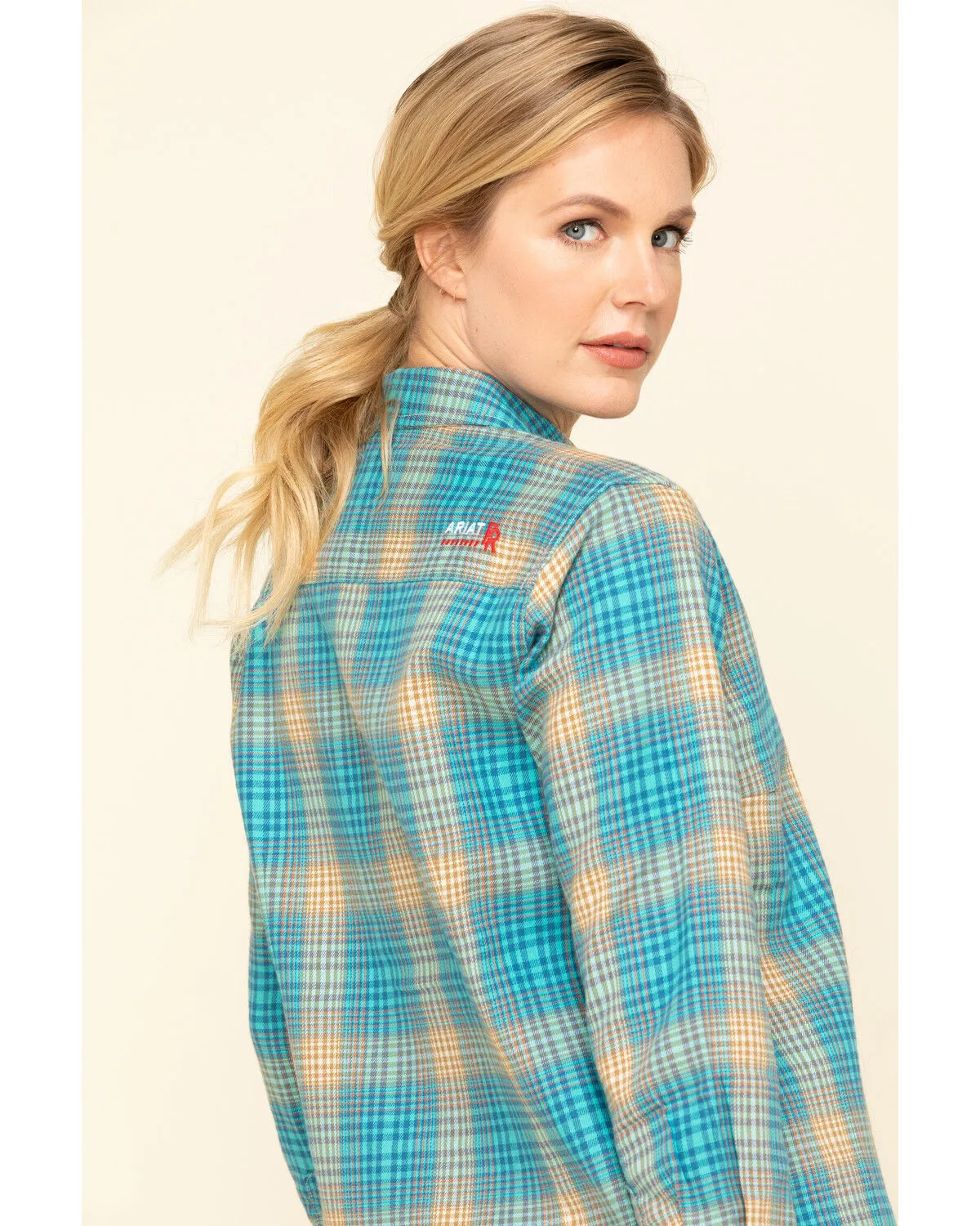 Product Name:  Ariat Women's Boot Barn Exclusive FR Savana Plaid Print Long Sleeve Work Shirt