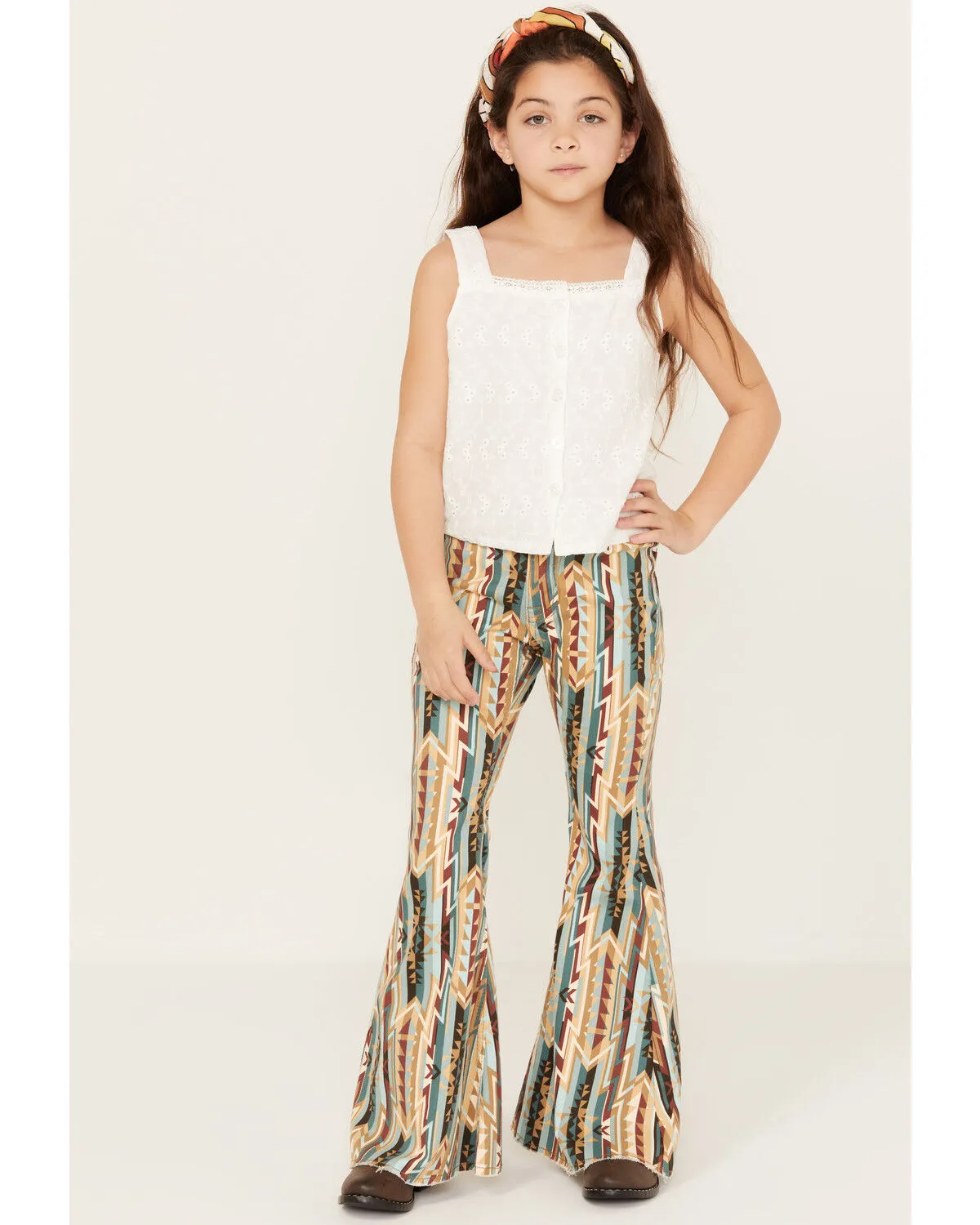 Product Name:  Rock & Roll Denim Girls' Southwestern Print Bargain Bell Flare Jeans