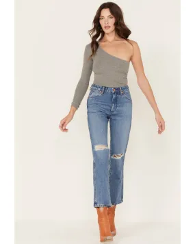 Product Name:  Wrangler Women's Wild West 603 Light Wash Patty High Rise Distressed Cropped Straight Jeans