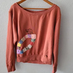 Racoon Print and Vintage Quilt Piece Brick Red Sweatshirt