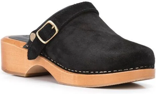 RE DONE buckle-detail suede mules Black