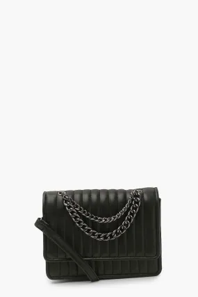 Ribbed Chain Detail Shoulder Bag