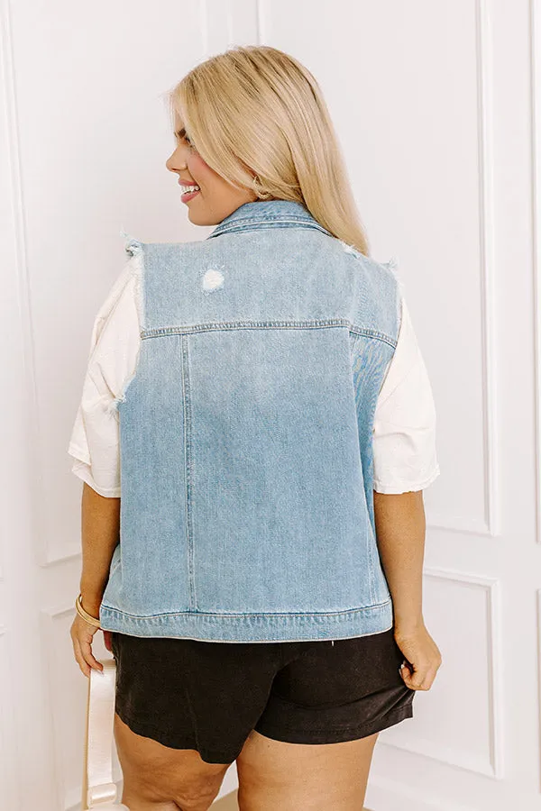 Risen Violet Distressed Denim Vest Curves