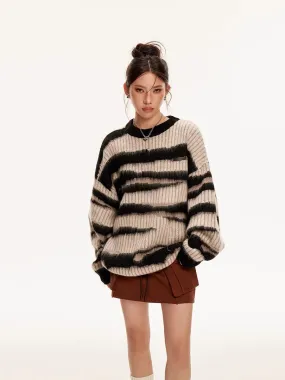 Sanowers American retro striped color-blocked mohair sweater for women in autumn and winter loose lazy style couple's knitted sw