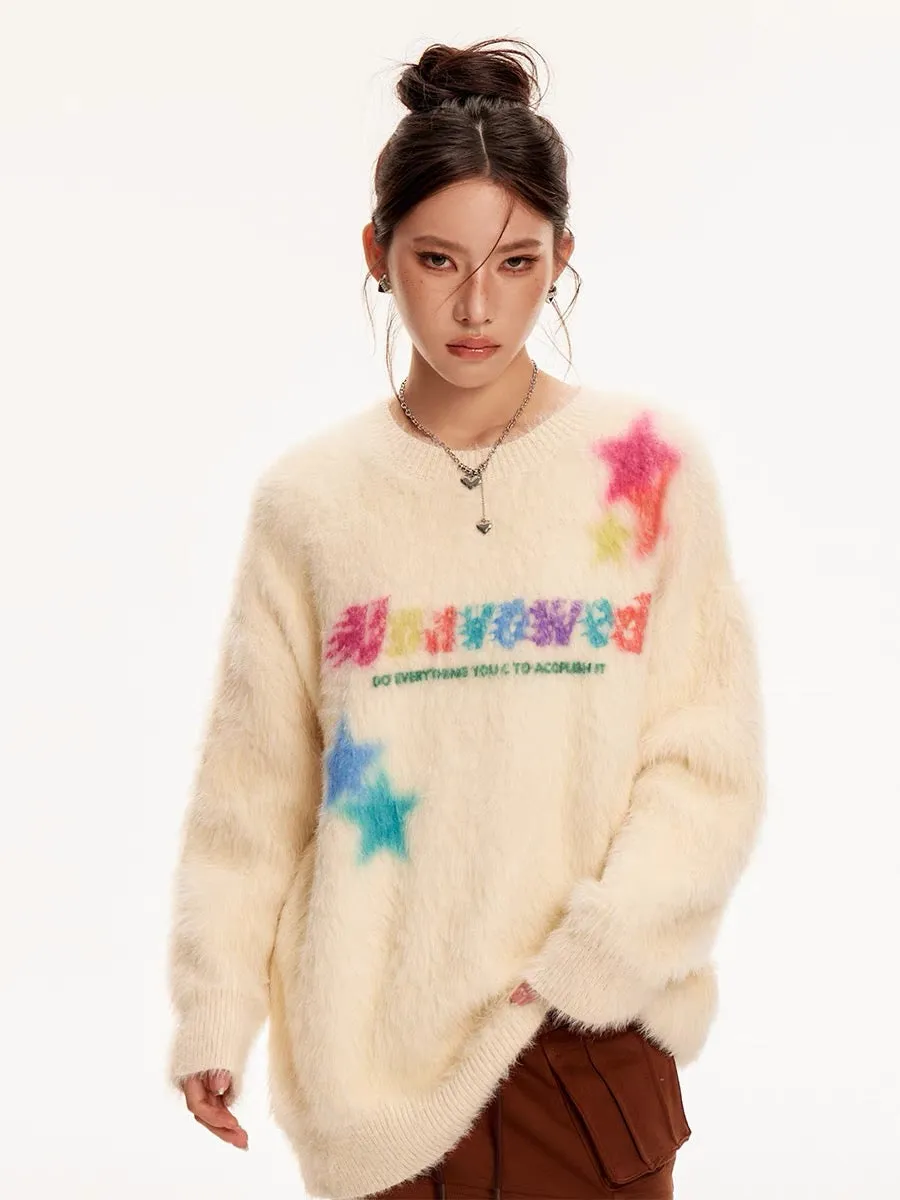 Sanowers American street star inkjet graffiti sweater women's autumn and winter new loose lazy style knitted top (S0558)