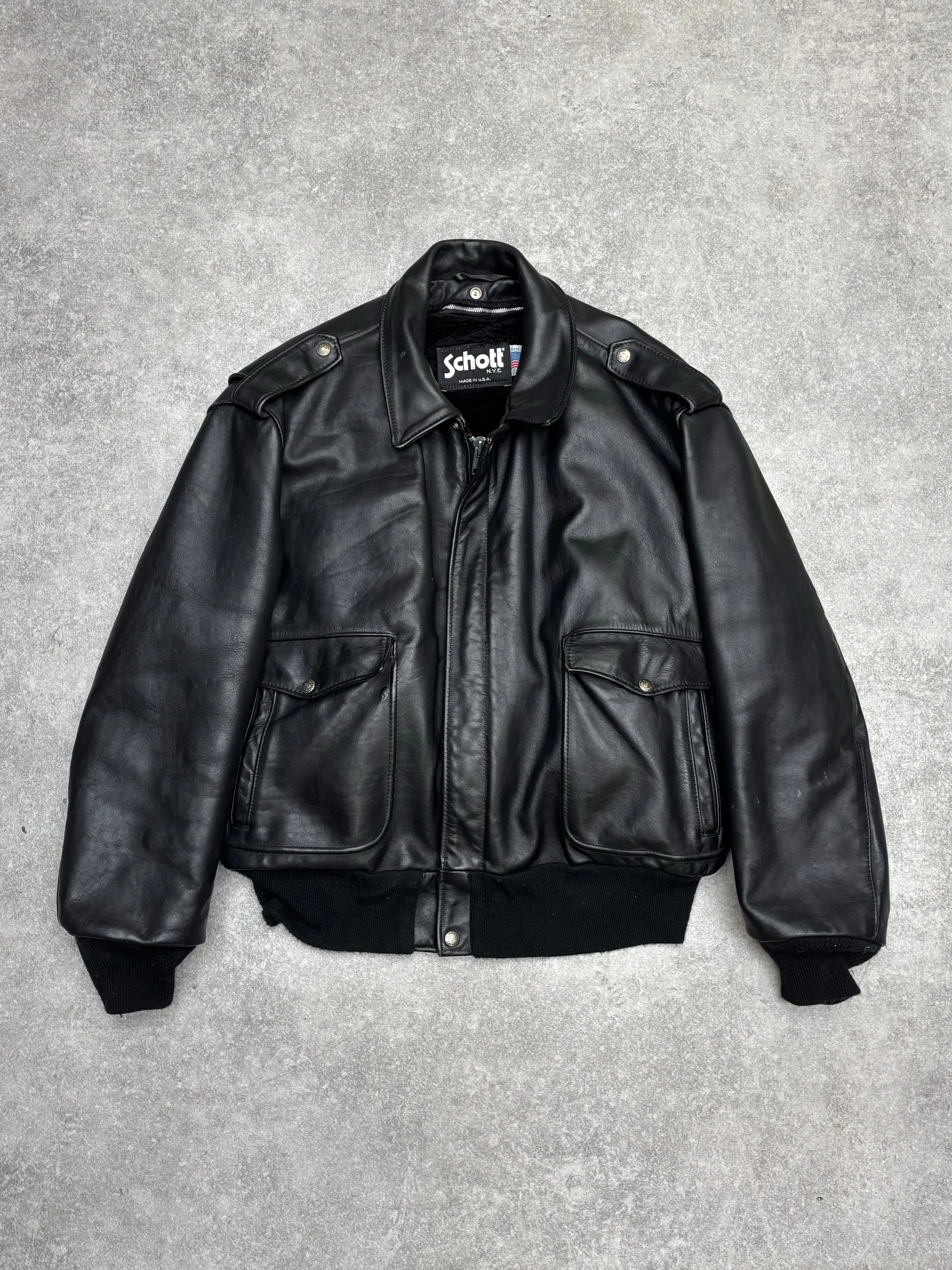 Schott Detachable Faux Fur Lined Leather Biker Jacket