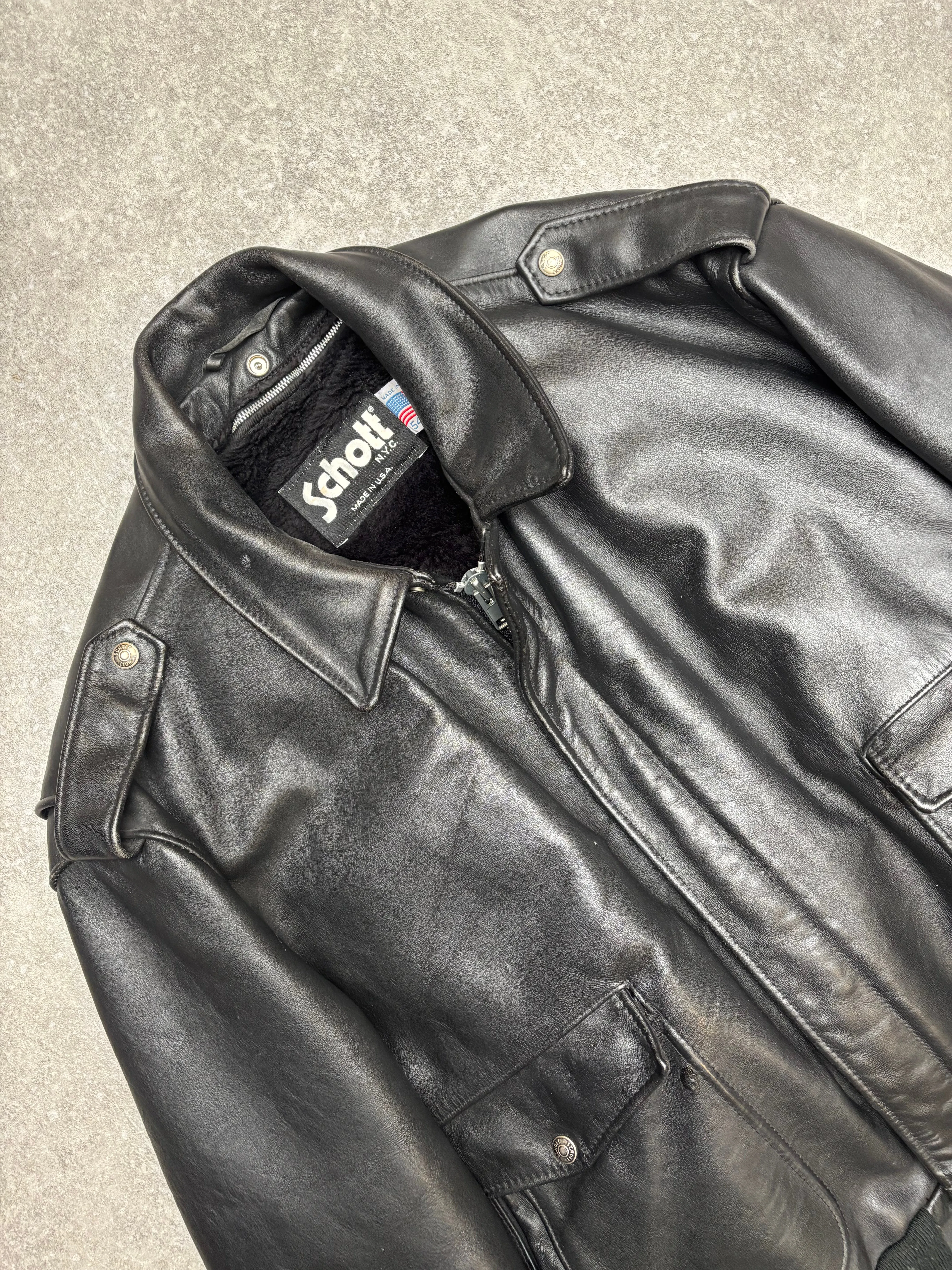 Schott Detachable Faux Fur Lined Leather Biker Jacket