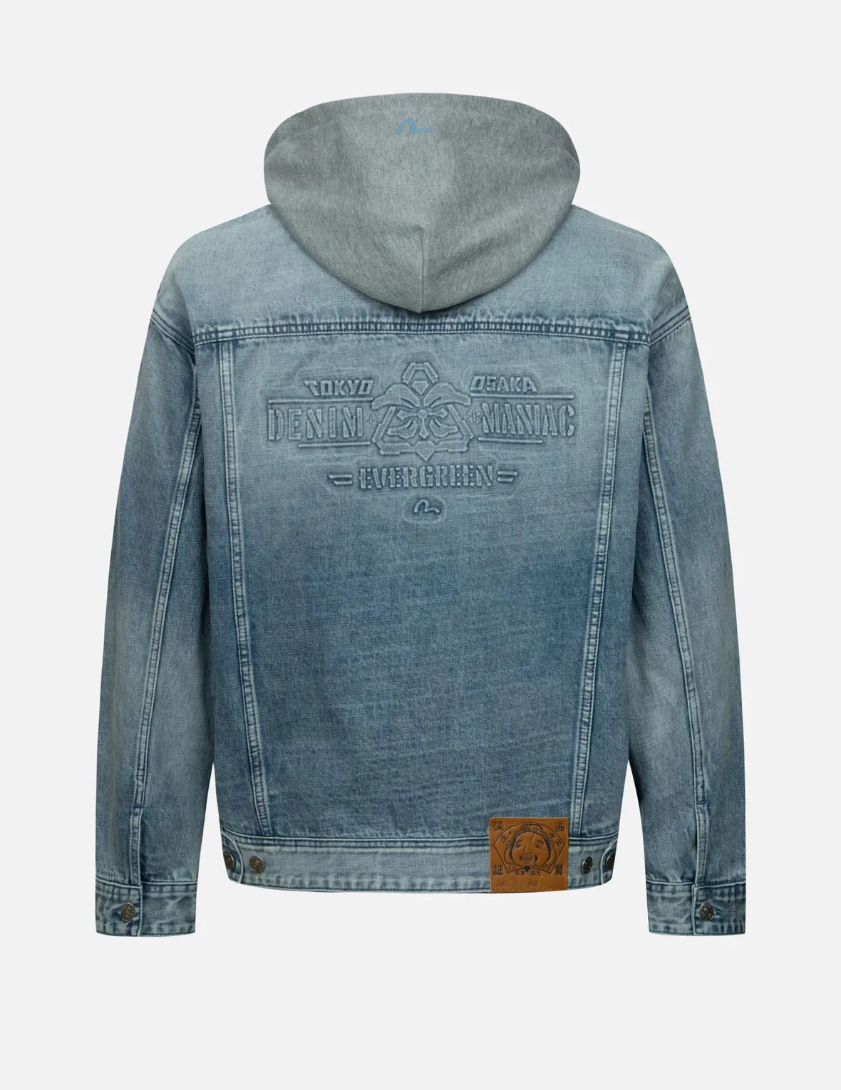 Seagull and Logo Embossed Print Loose Fit Denim Jacket