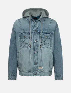 Seagull and Logo Embossed Print Loose Fit Denim Jacket