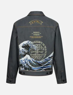 Seagull and The Great Wave Embroidery Regular Fit Denim Jacket