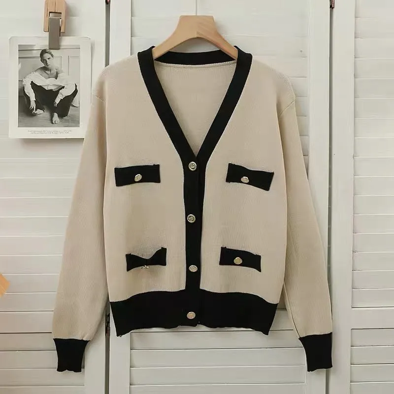 Suit women's 2023 new retro color matching low collar single breasted sweater jacket drawstring tie high waist wide leg pants