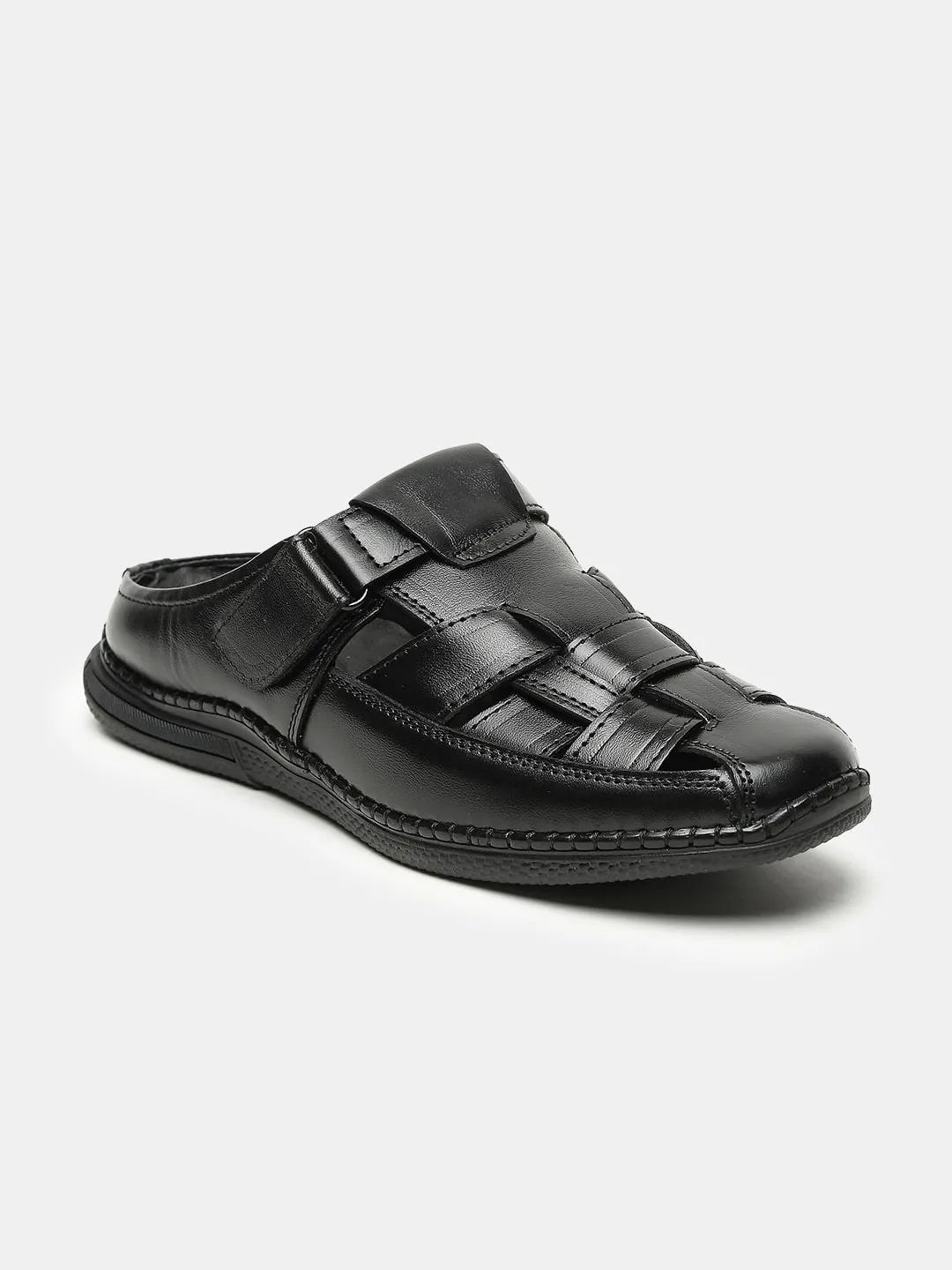 Teakwood Men's Real Leather Black Sandals