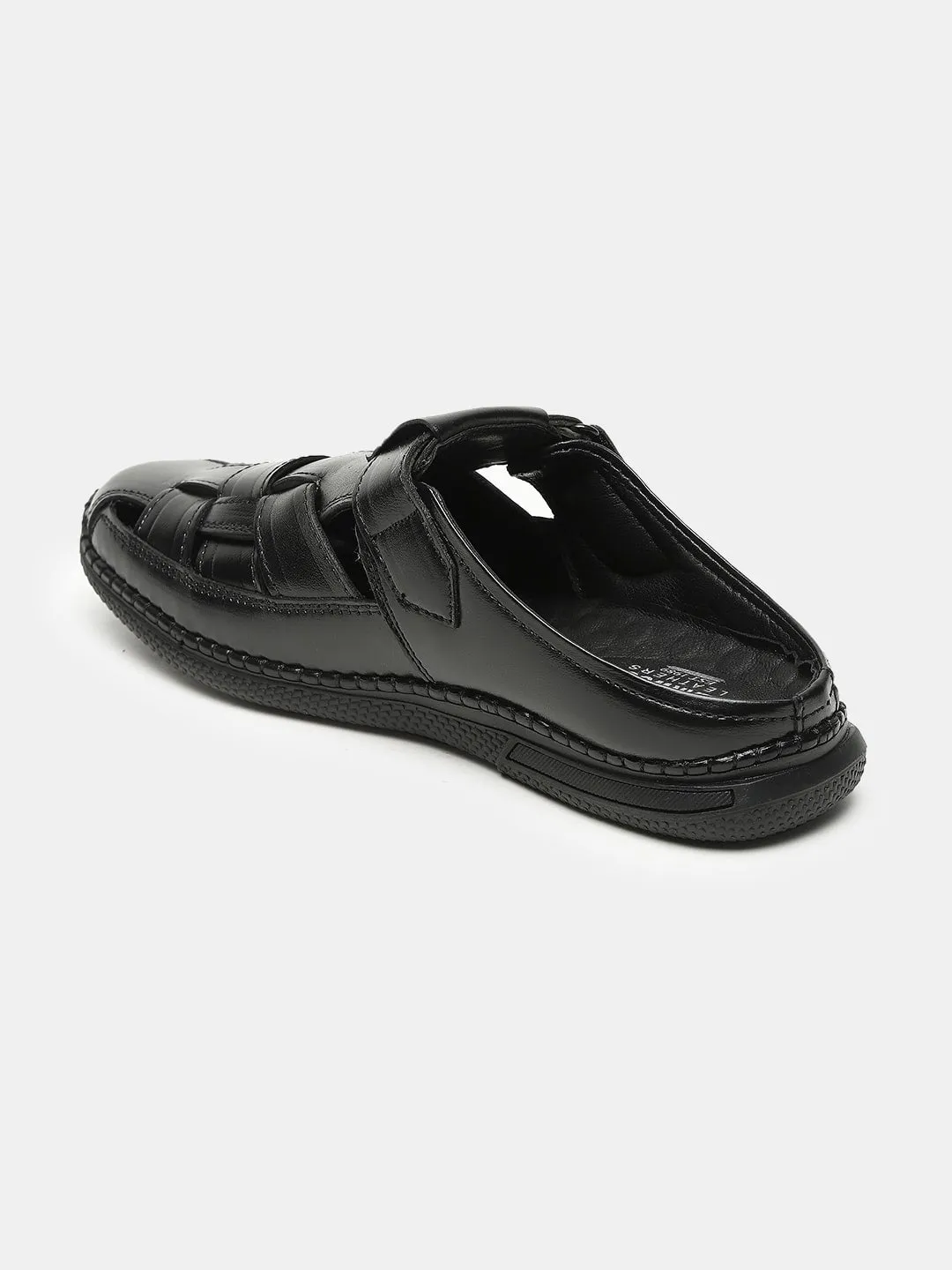 Teakwood Men's Real Leather Black Sandals