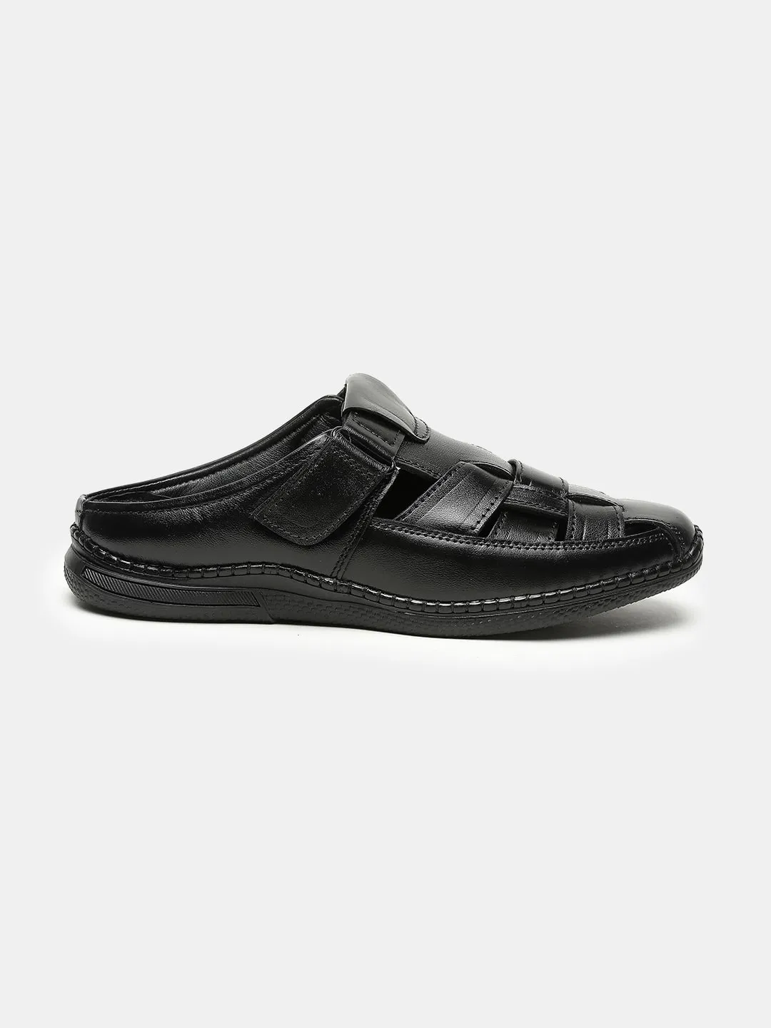 Teakwood Men's Real Leather Black Sandals