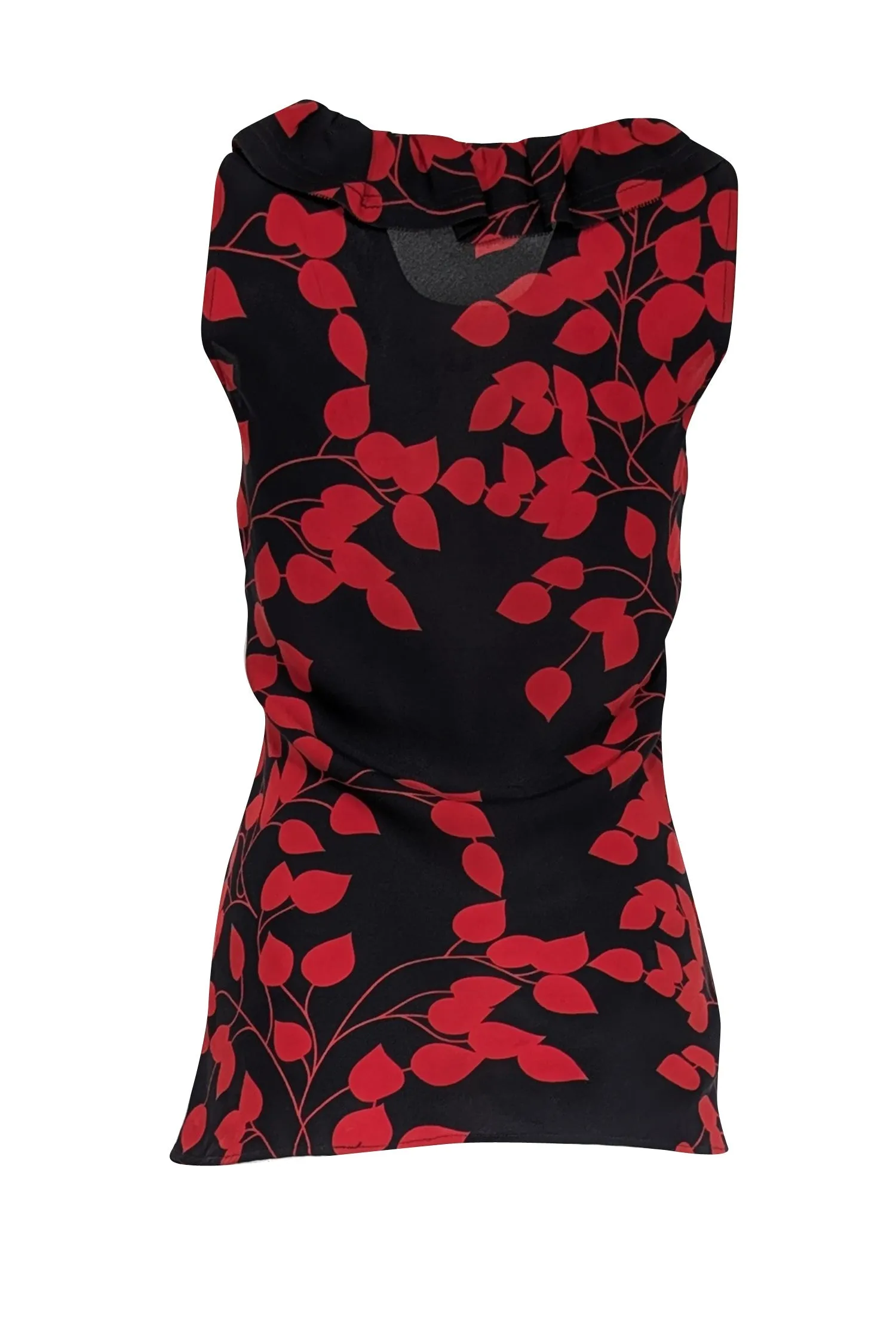 Tory Burch - Black & Red Leaf Print Sleeveless Silk Top Sz 6