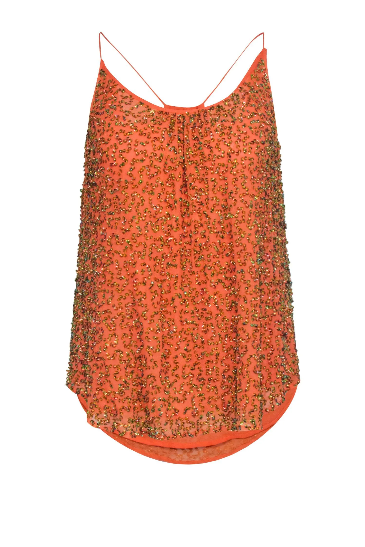 Trina Turk - Orange Silk Beaded Sleeveless Top Sz XL