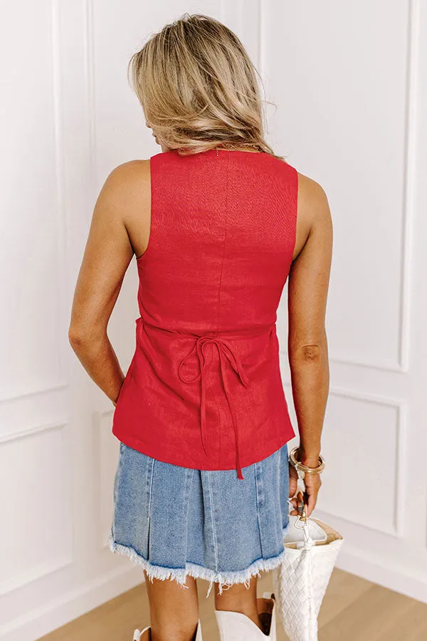 Uptown Girl Linen Vest Top in Red