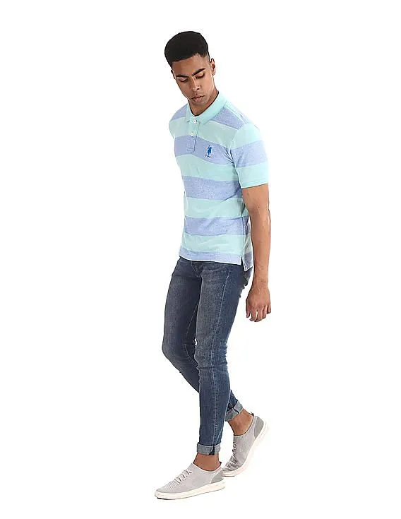 U.S. Polo Assn. Green and Blue Striped Pique Polo Shirt