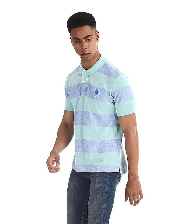 U.S. Polo Assn. Green and Blue Striped Pique Polo Shirt