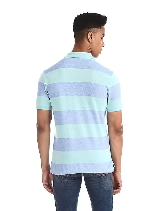 U.S. Polo Assn. Green and Blue Striped Pique Polo Shirt